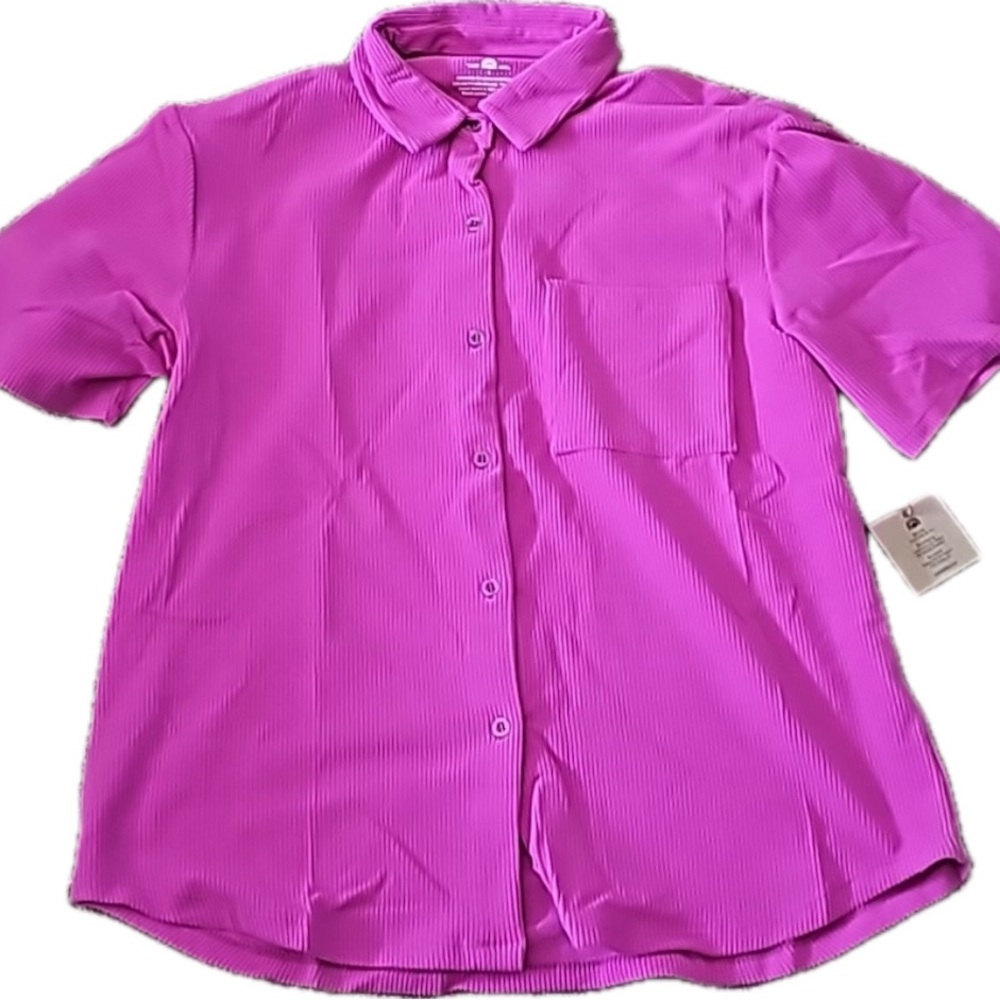 Toast Swim Ribbed Oversized Button Down Shirt in Purple Orchard
